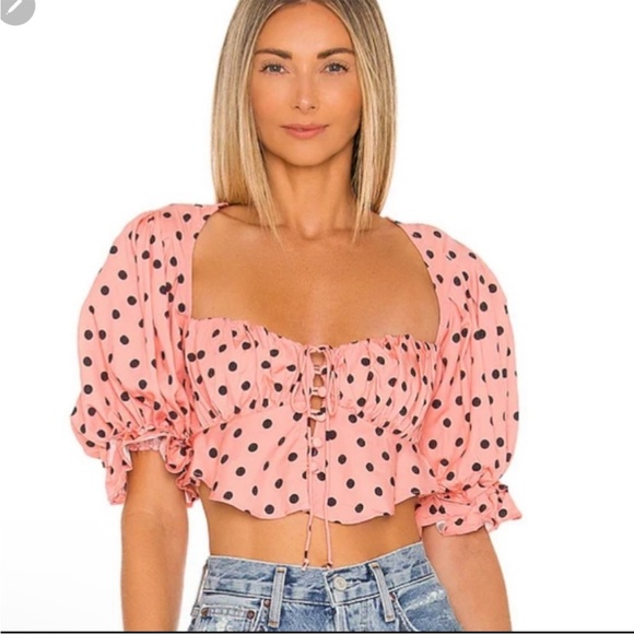 For Love And Lemons Tops - For Love & Lemons Keeley Pink Black Polka Dot Top Small Revolve